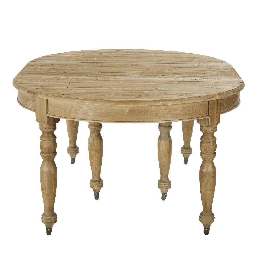 Provence - Table à manger extensible à roulettes en bois de pin recyclé 12/14 personnes L125/325