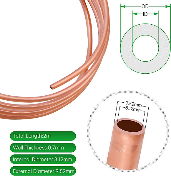 CODEKEY Tube en cuivre souple de 2 m - 9,52 x 1,7 mm - Pour une utilisation dans la climatisation, la fabrication de refroidisseur