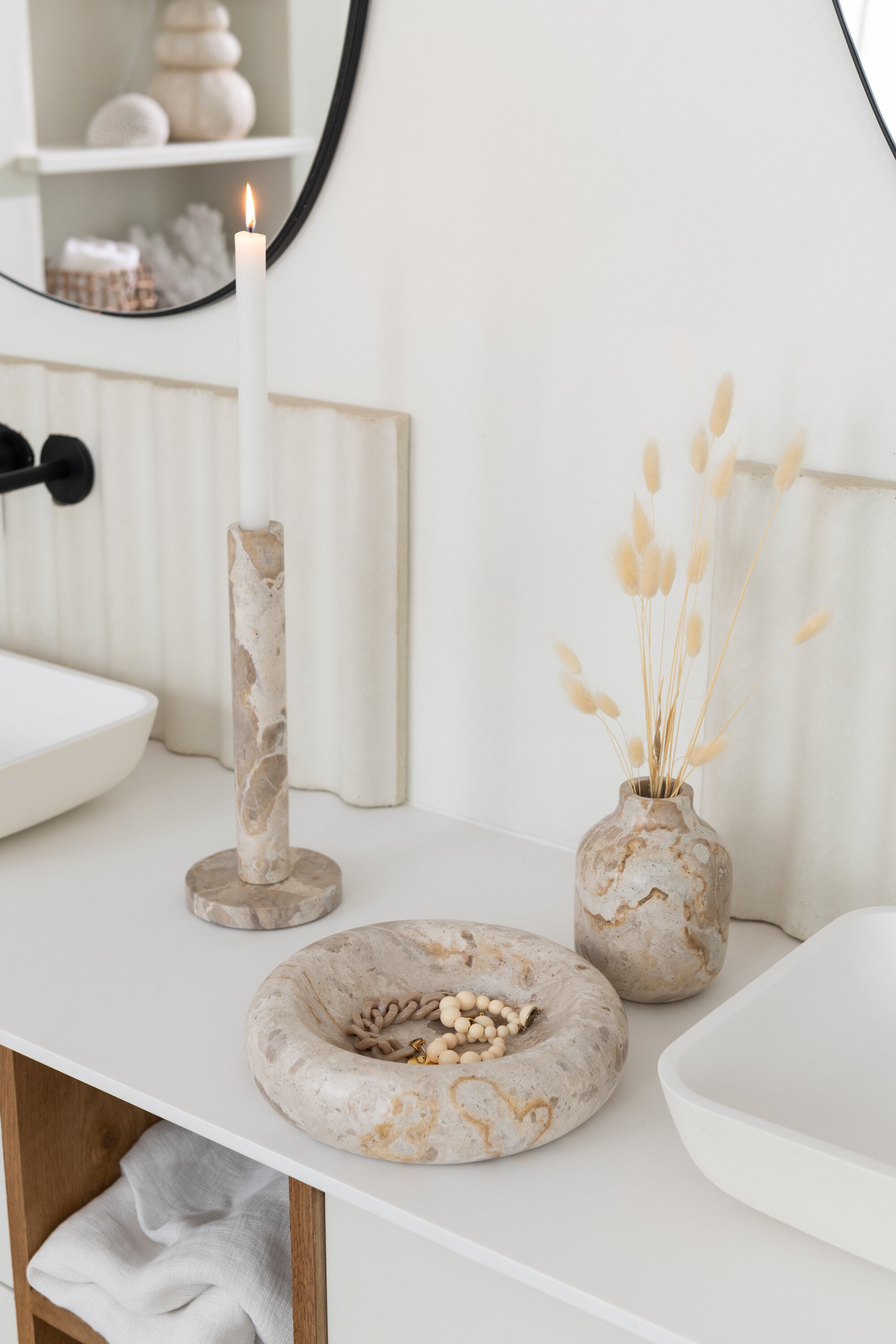 J-Line vaas Fles Marmer - steen - beige - large - Ø 11 cm