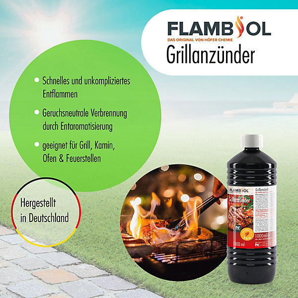 Höfer Chemie Allume-feu Liquide Pour Barbecue (6 x 1 L), Allume-barbecue À Base De Paraffine, Haute Pureté, Inodore
