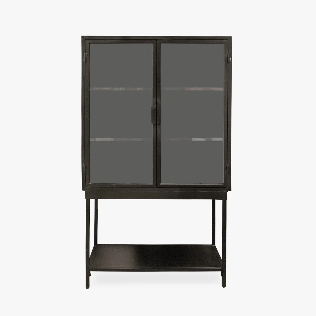 Armário de Metal Preto com Duas Portas de Vidro FUKUI