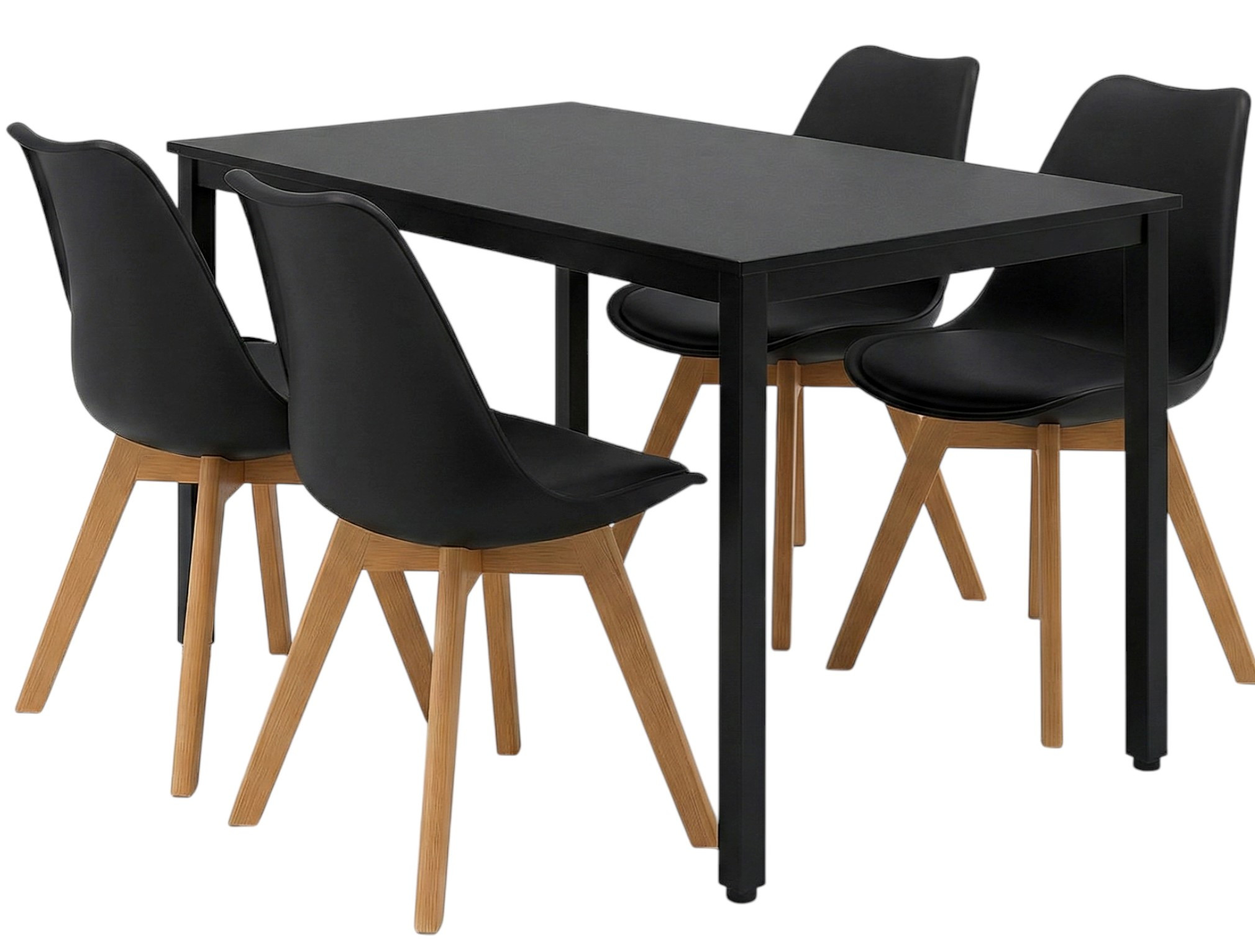 Zestaw Stół Prostokątny Czarny120x60 dąb   4 krzesła