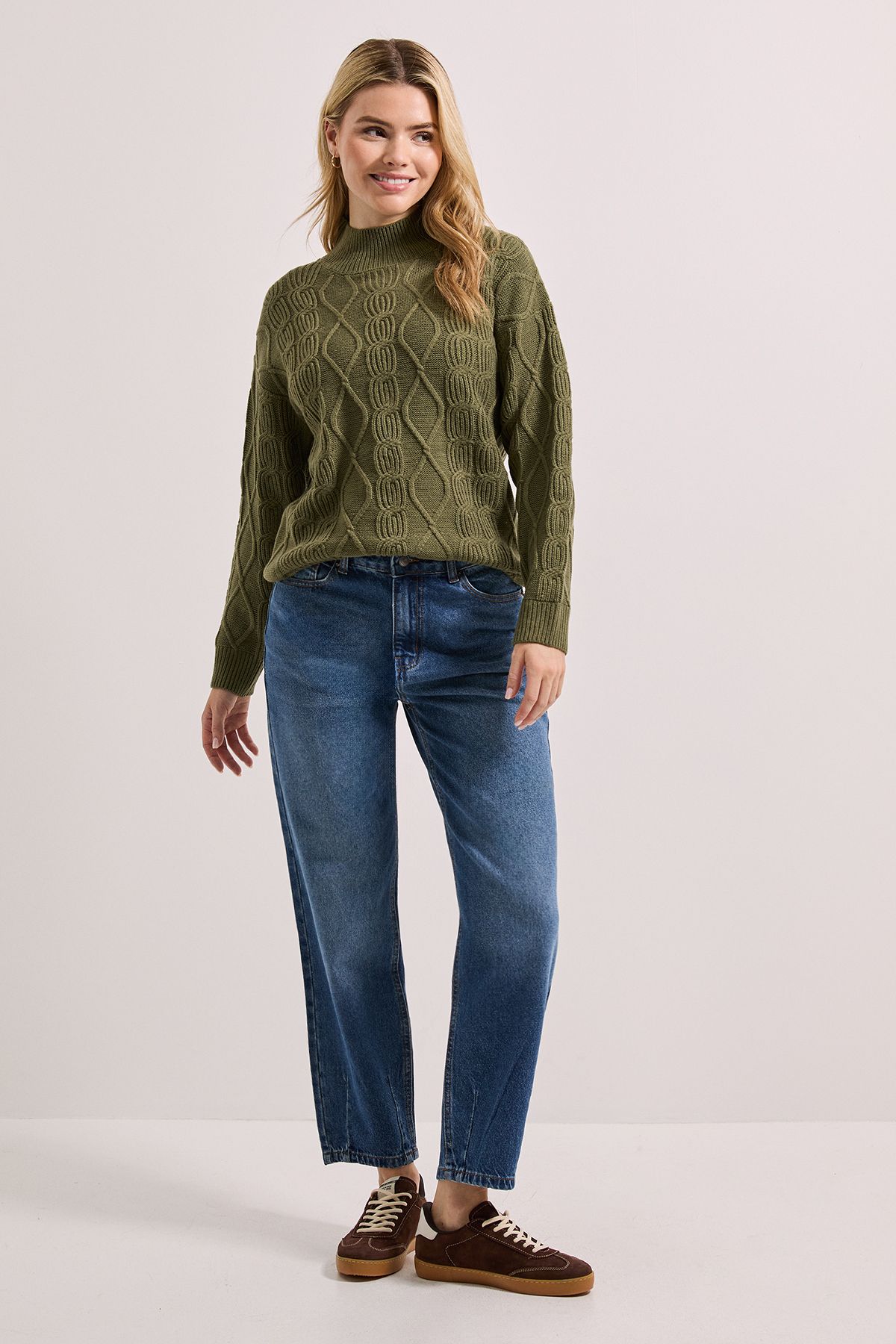 Dorothy Perkins Khaki Twisted Cable Funnel Longline Jumper