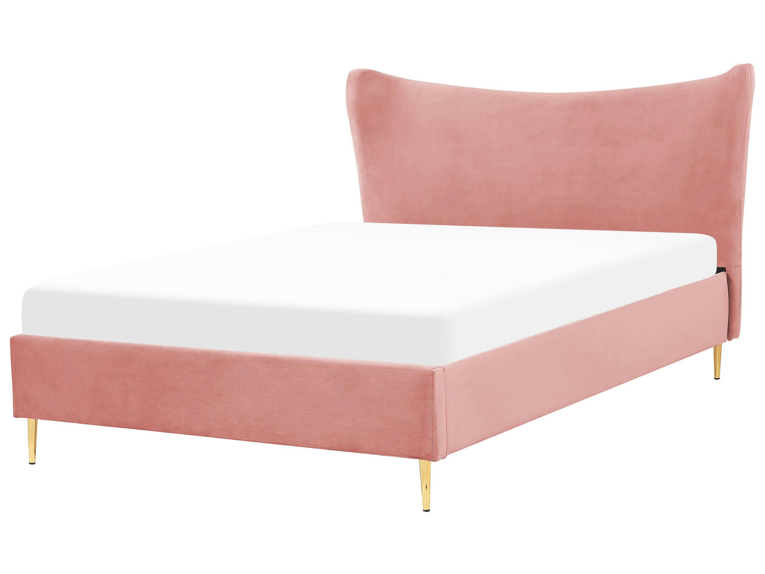 CHALEIX - Lit double en tissu rose 140x200