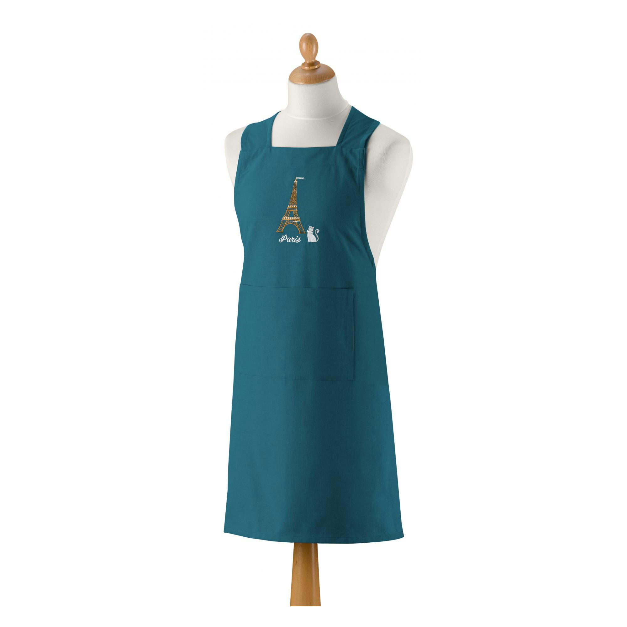 BRODERIE PARIS - Tablier de cuisine japonais recyclé tour eiffel paon 125 x 85