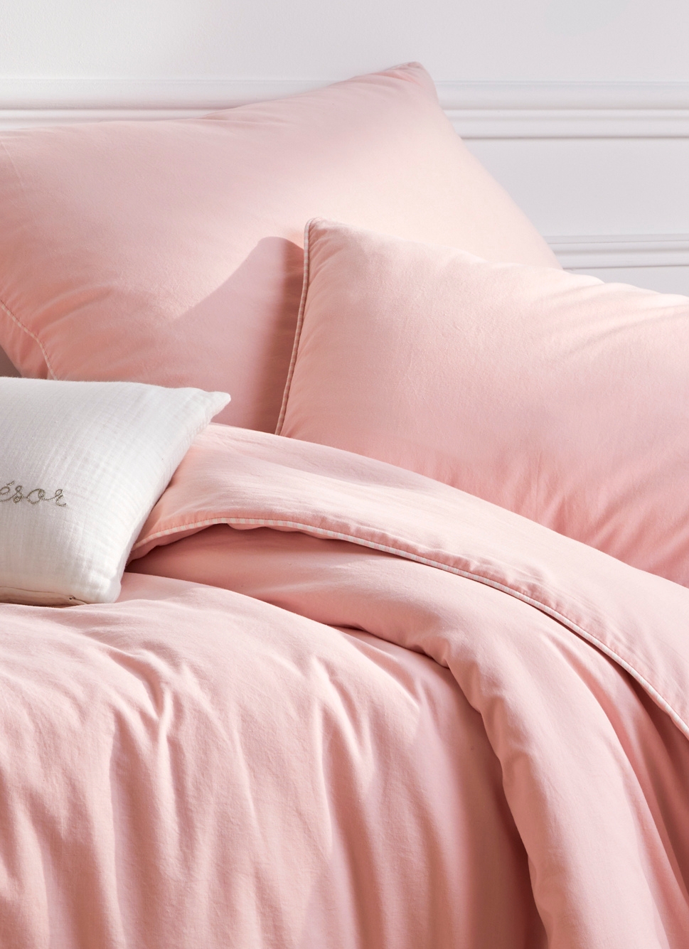 TAIE D'OREILLER BÉBÉ EN COTON LAVÉ ROSE