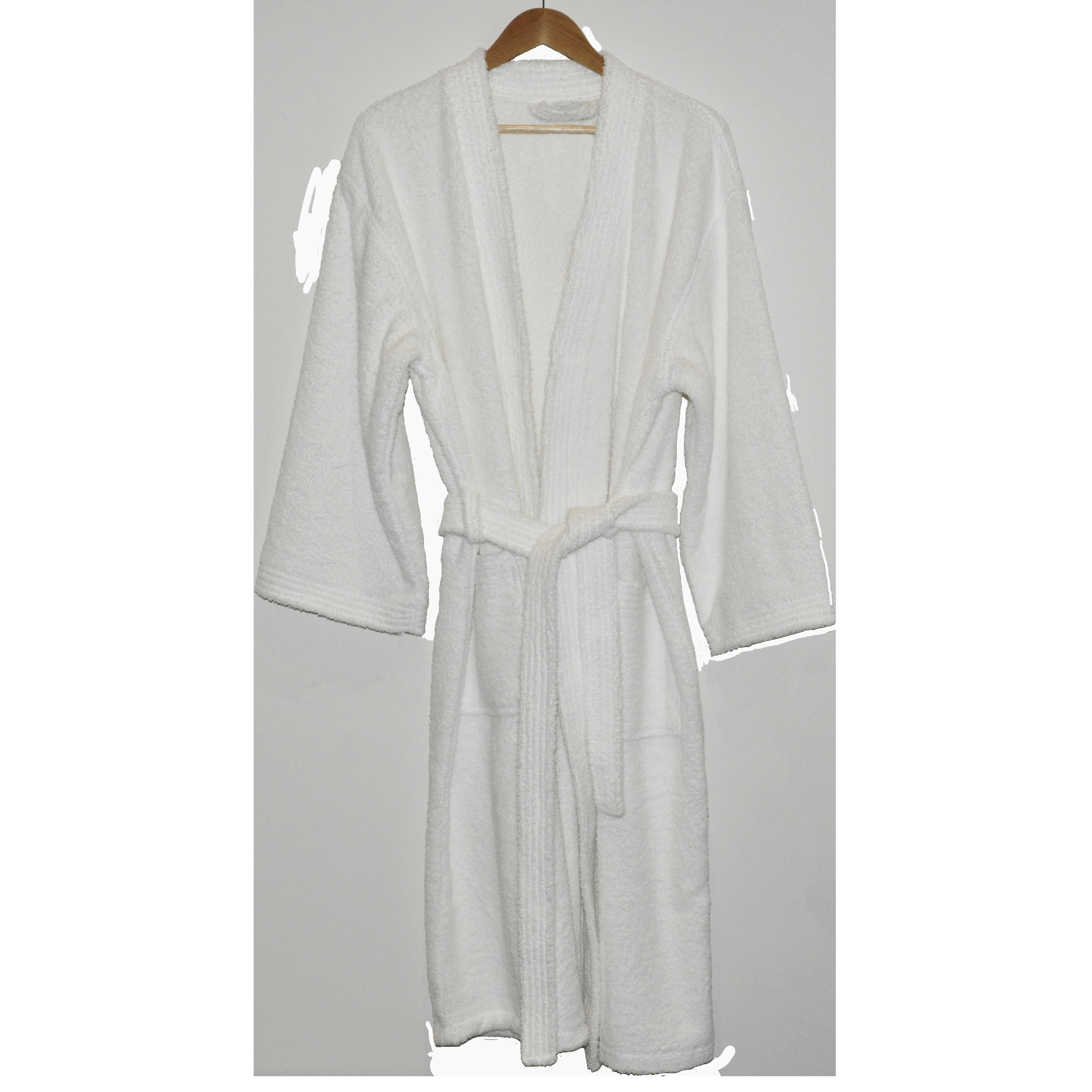 KIMONO - Peignoir en polycoton blanc col kimono taille M