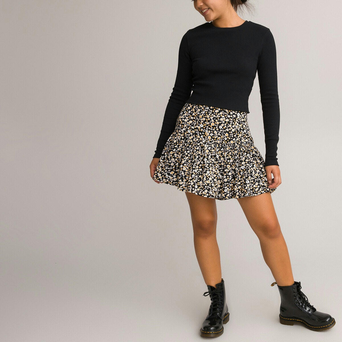 T-shirt manches longues en côtes coupe cropped