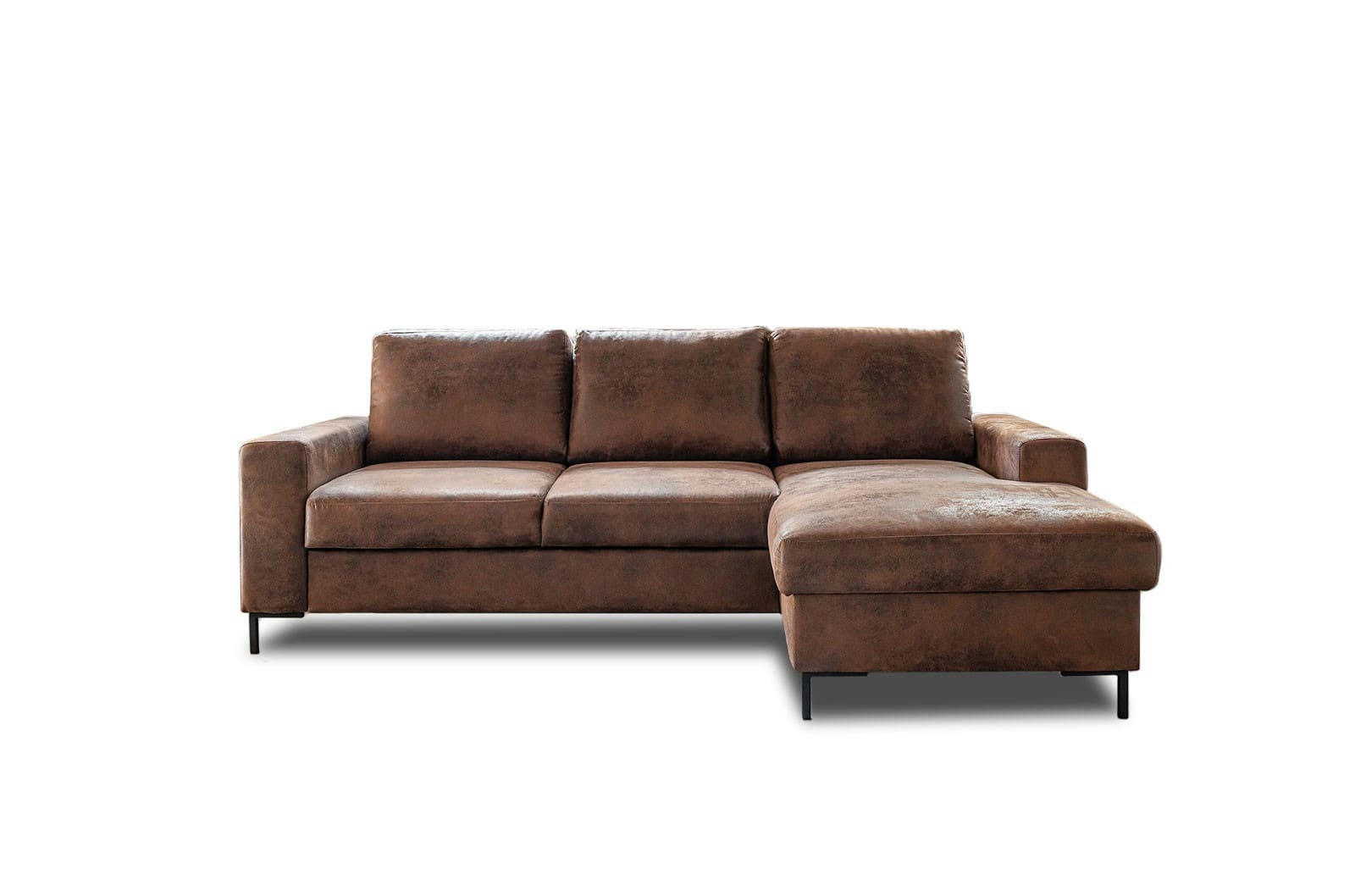 LILLY - Canapé d'angle droit convertible 4 places en microfibre marron