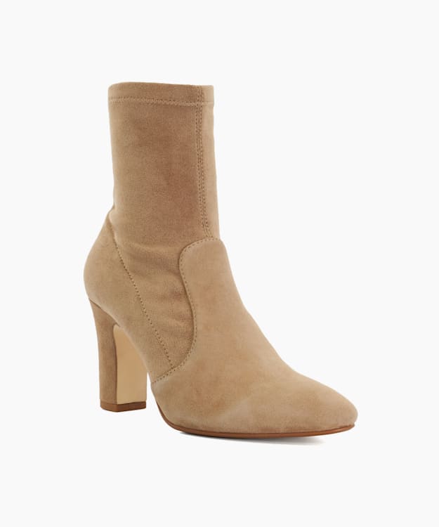 Optilly Caramel - Almond Toe Block Heel Sock Boots