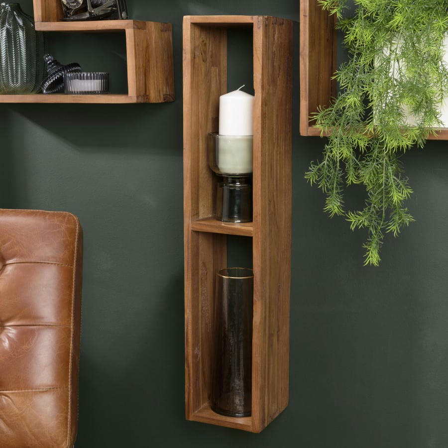 ALIDA - Etagère Murale rectangulaire 2 niches en teck recyclé