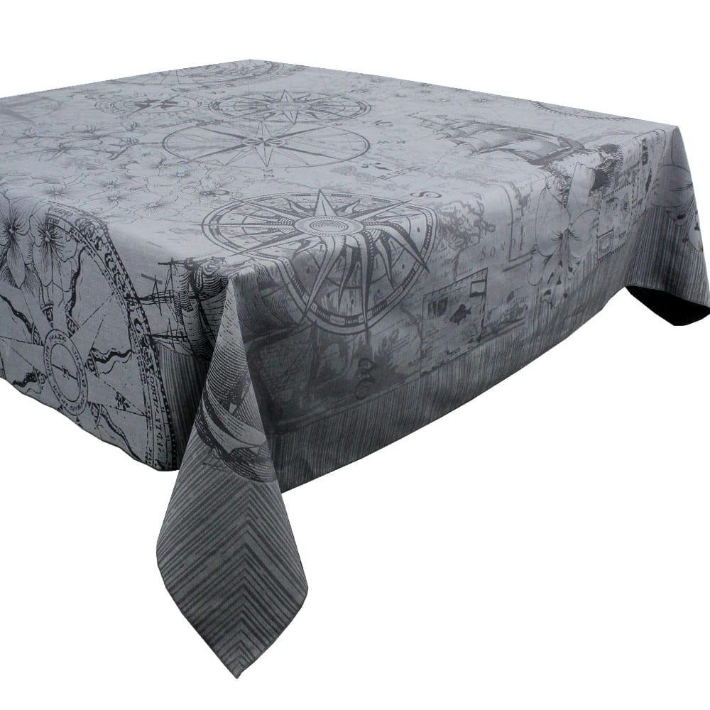 ROSE DES VENTS ENCRE - Nappe antitache déperlant pur coton noir 180X310