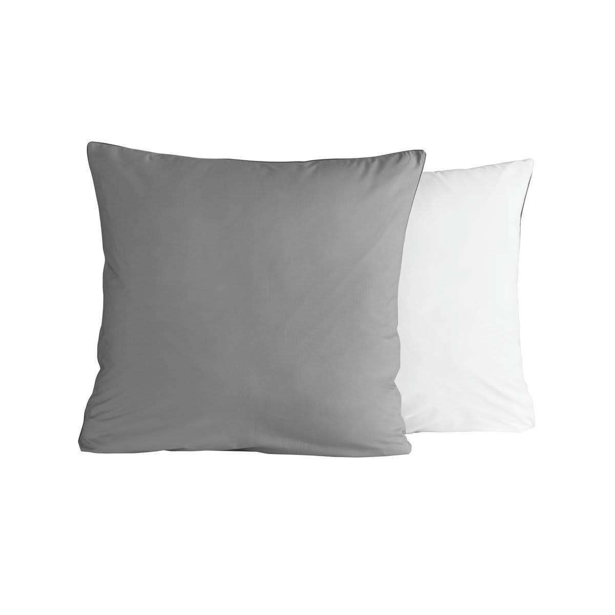 DOZMARY - 2 taies d'oreiller bicolores en percale Gris/Blanc 65x65 cm