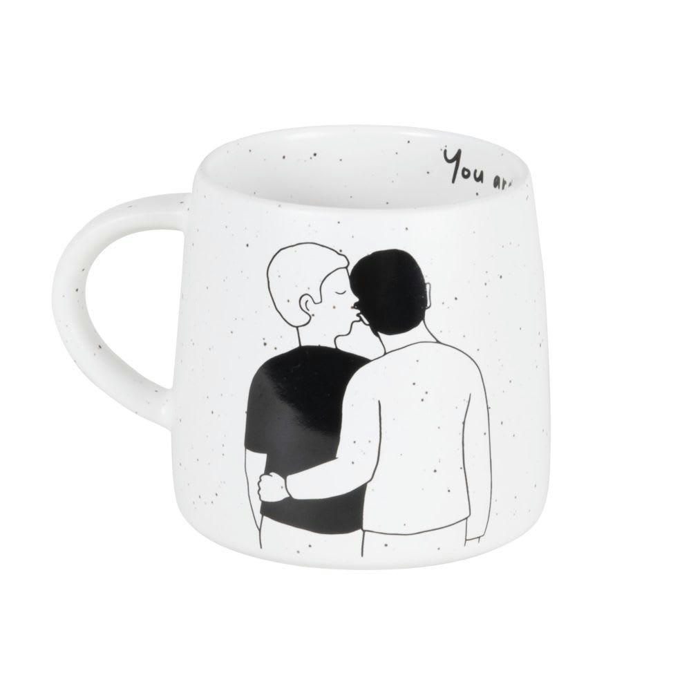LOVE - Mug en grès blanc et noir motif couple