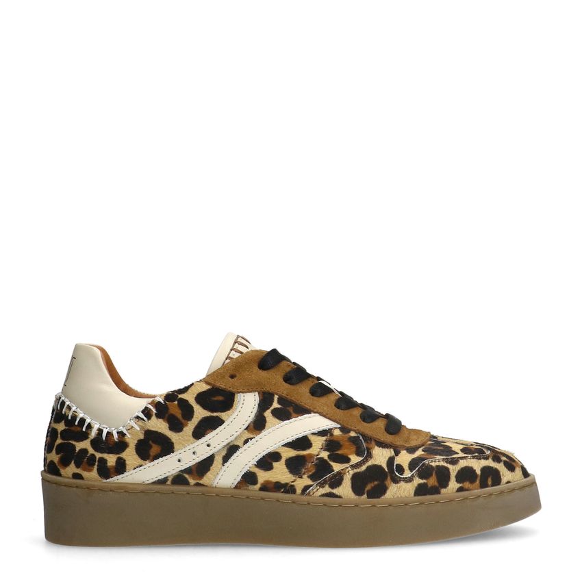 Manfield Beige leopard sneakers met ponytail