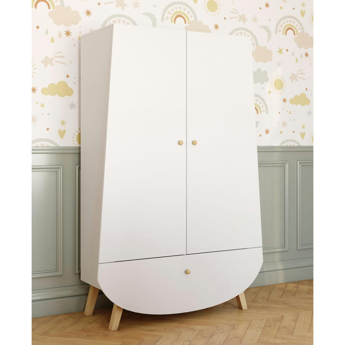 TRAPÈZE - Armoire 2 portes 1 tiroir blanc