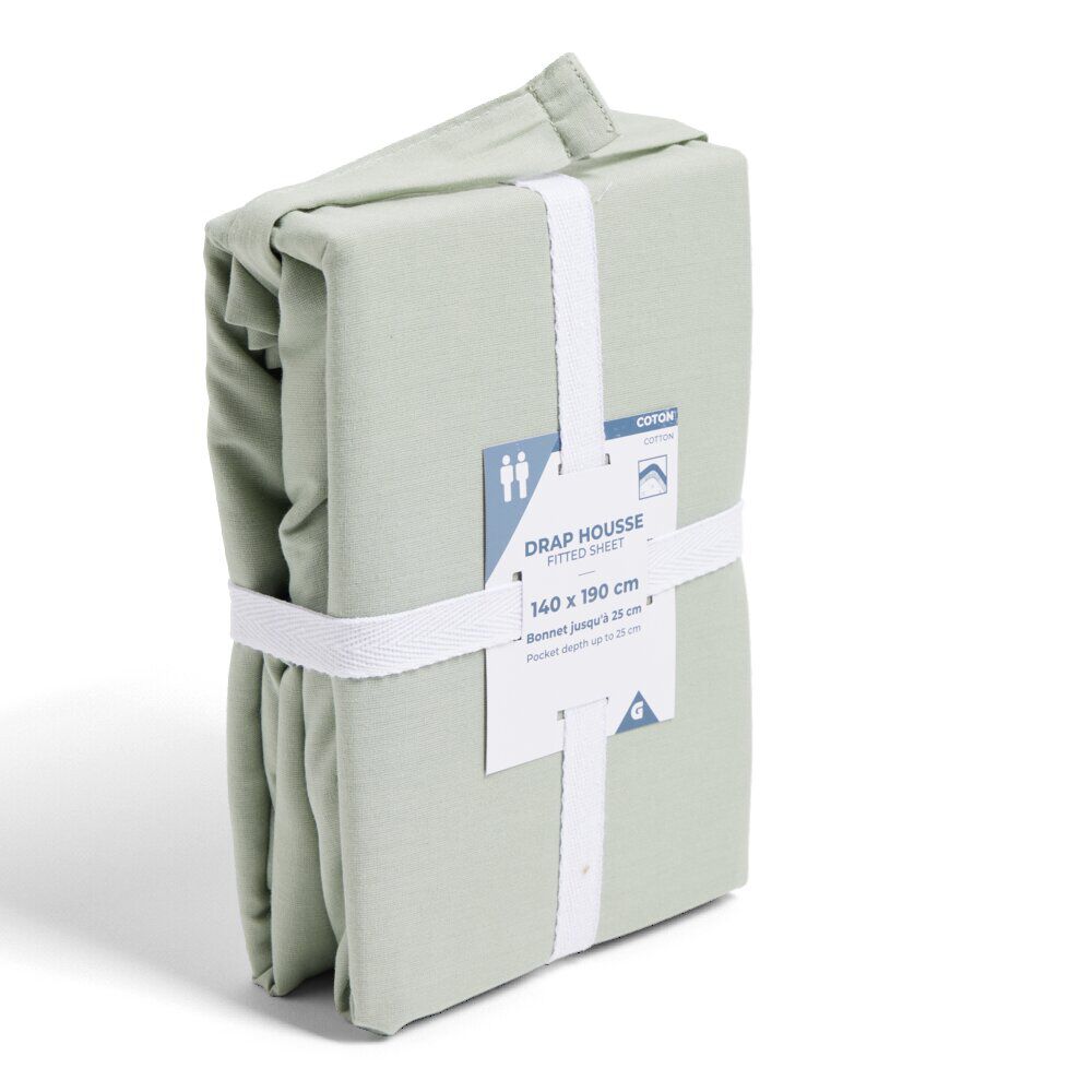 Drap housse 140x190cm 100% coton vert céladon