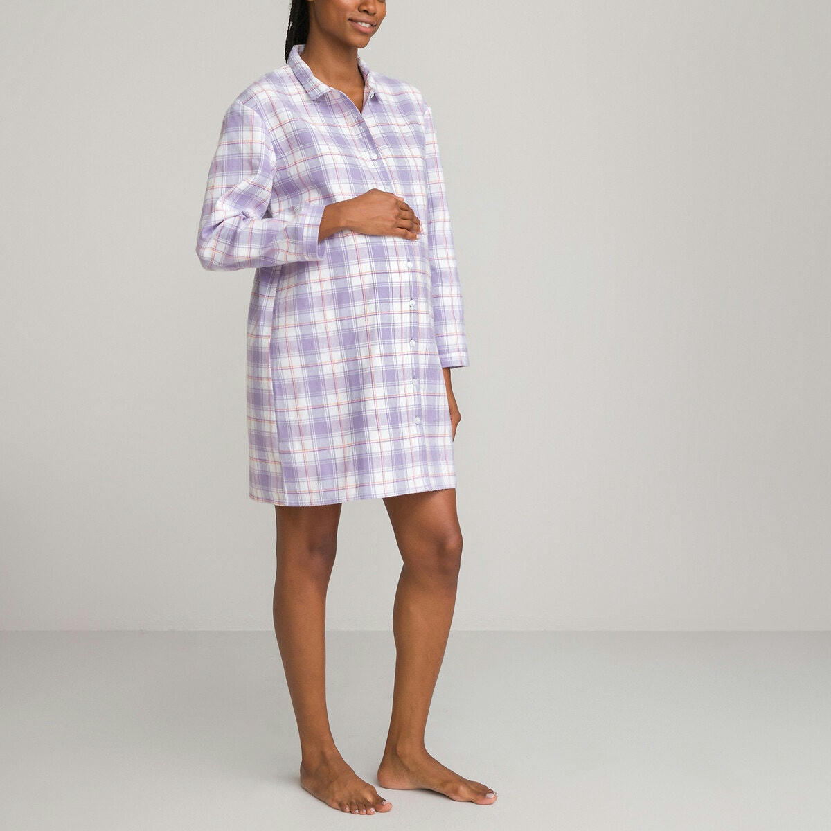 Chemise de nuit maternité manches longues flanelle