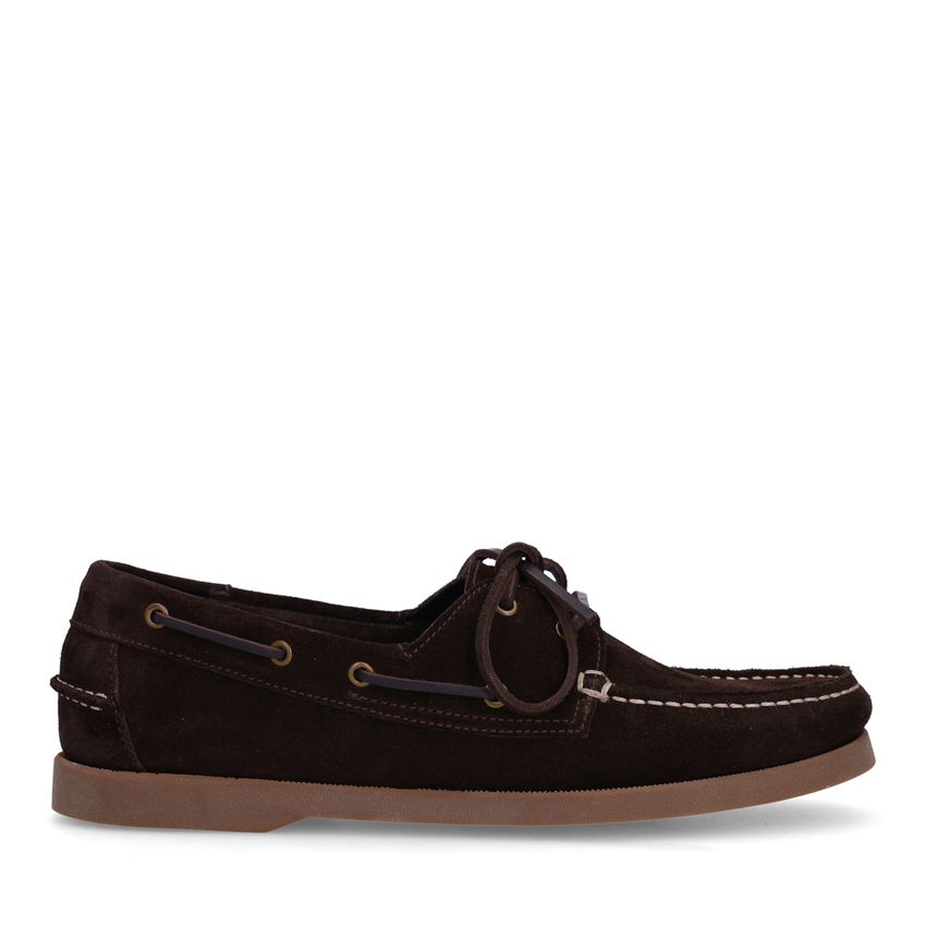 Manfield Donkerbruine leren bootschoenen