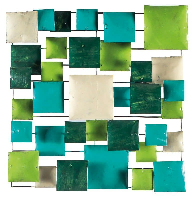 BIG-BEL - Décoration murale en métal, square turquoise vet crème 50x50