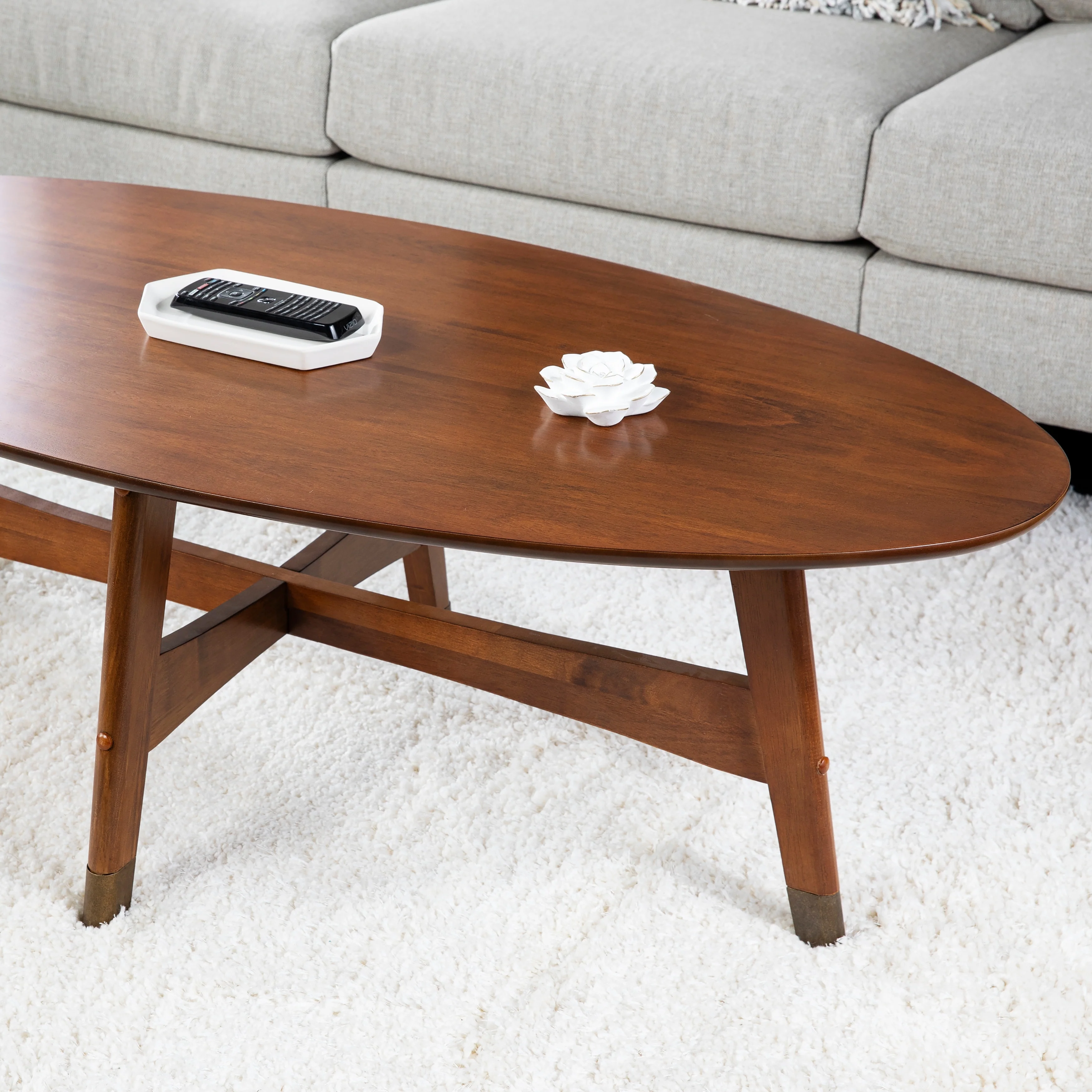 SEI Furniture Rhoda Mid Century Modern Oval Wood Coffee Table