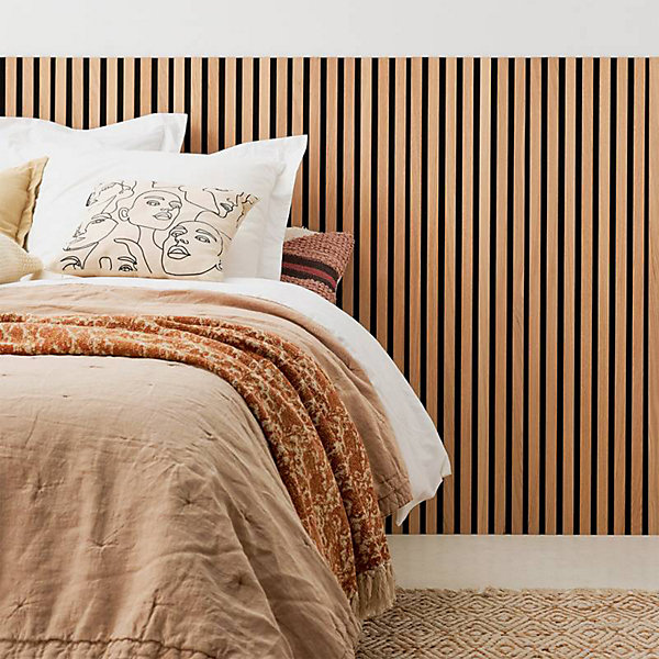 Panneau mural tasseau bois 120 x 30 x 1 cm - Lamelles chêne clair véritable fond noir 0,36 m²