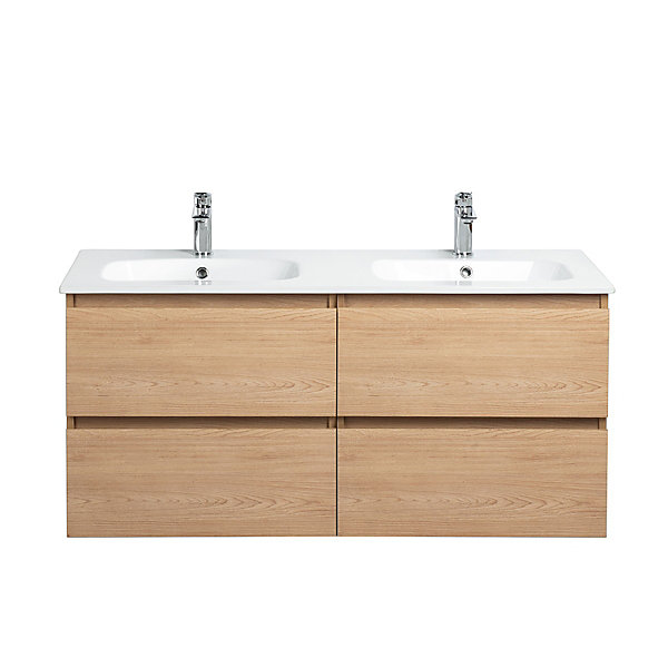 Pack Meuble prémonté 120 bois-Vasque céramique-Robinets chromé - bain-bain