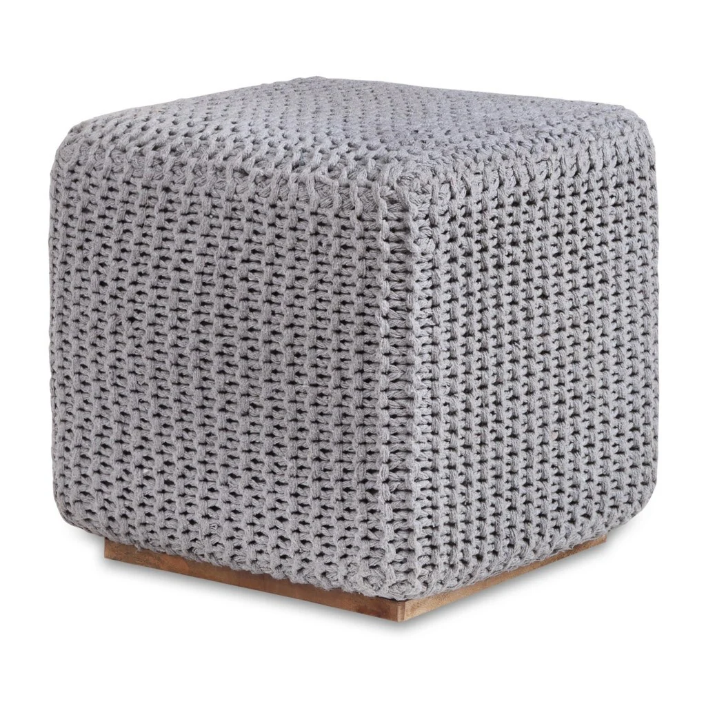 HomeRoots 16 Light Grey Cotton Blend Pouf Cube Ottoman
