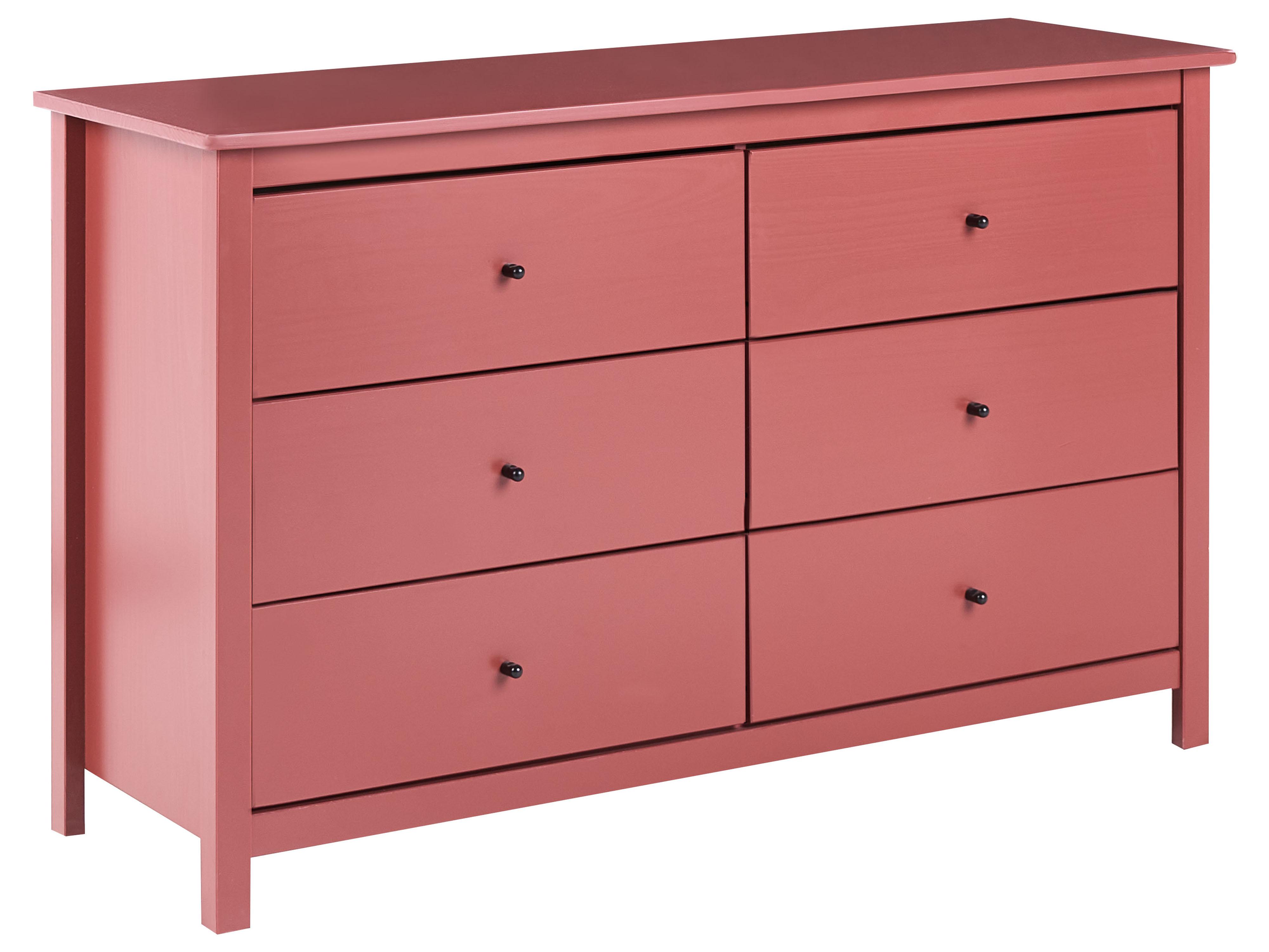 6 Drawer Chest BARCALDINE Pine Wood Burgundy