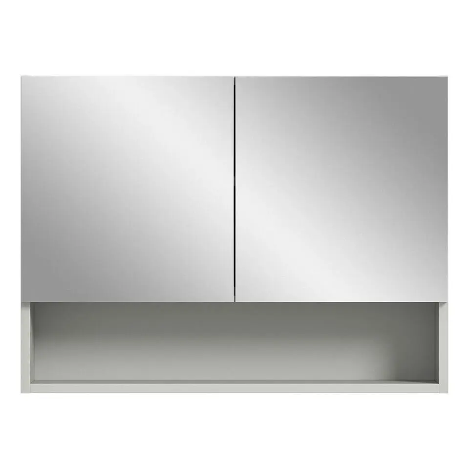 Hioshop Copa spiegelkast 2 deuren 1 vak 1 plank lichtgrijs- spiegel