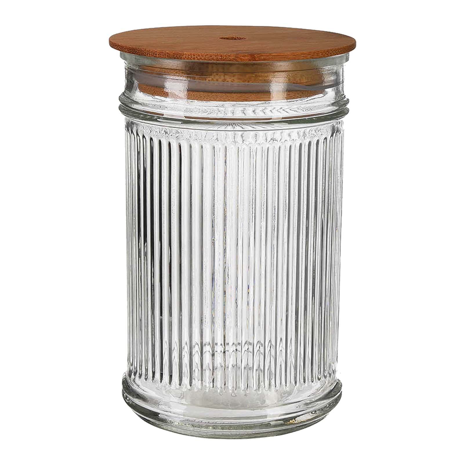 Trinkglas Rib mit Bambus-Deckel Klar, ⌀ 9 cm, H 170 mm
