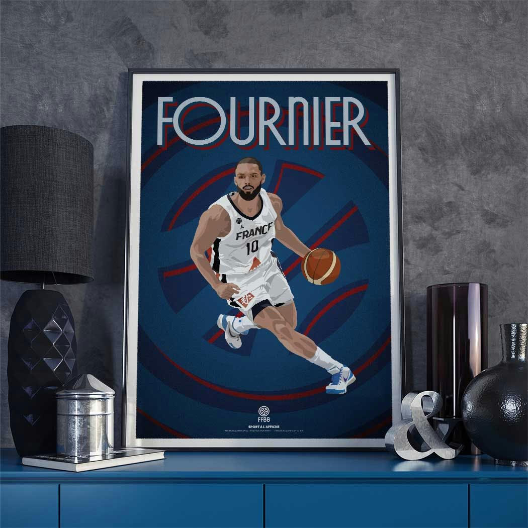 BASKET - Affiche BASKET- Team France Basket Evan Fournier  40 x 60 cm