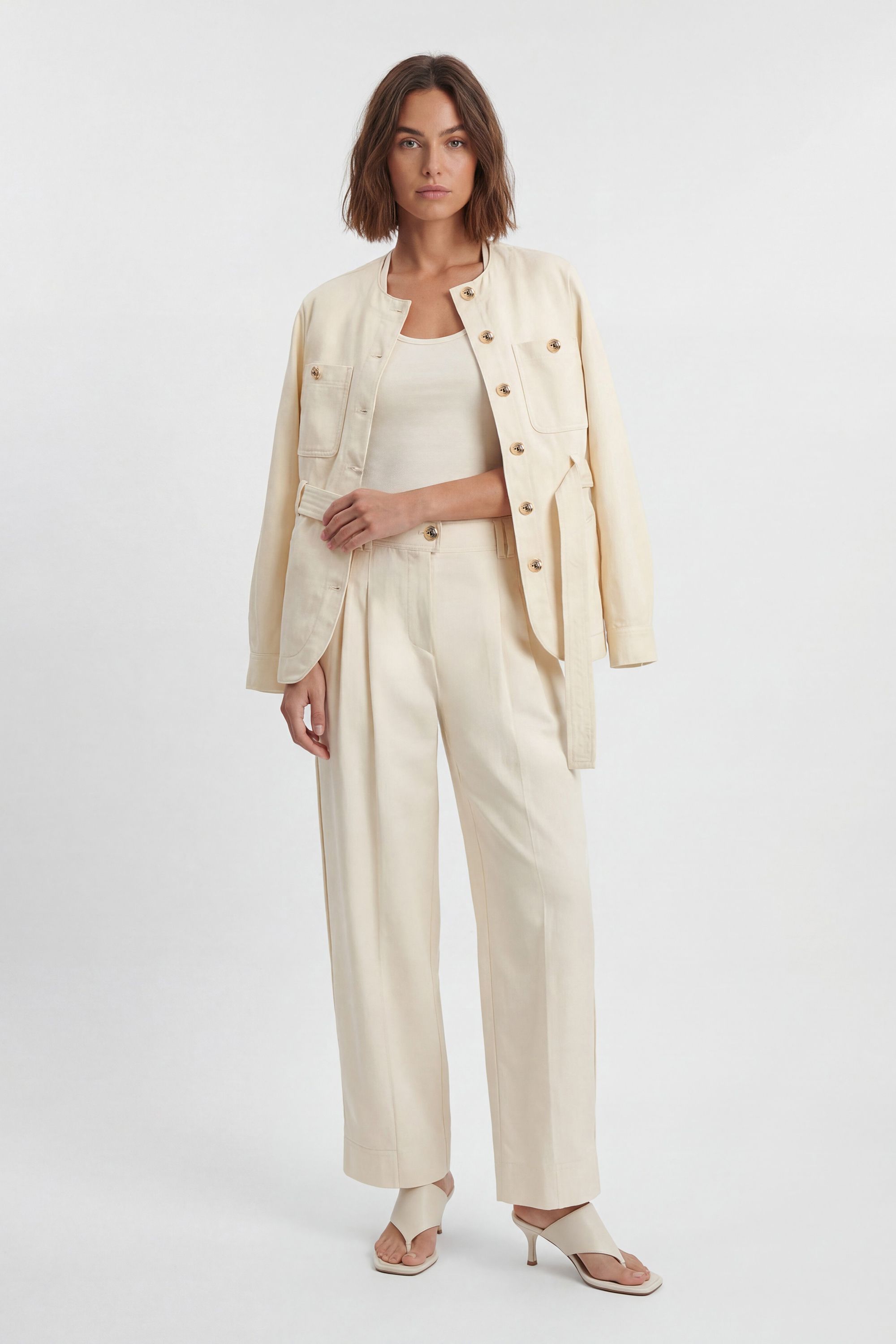 KarenMillen Petite Cotton Utility Button Detail Barrel Leg Trouser