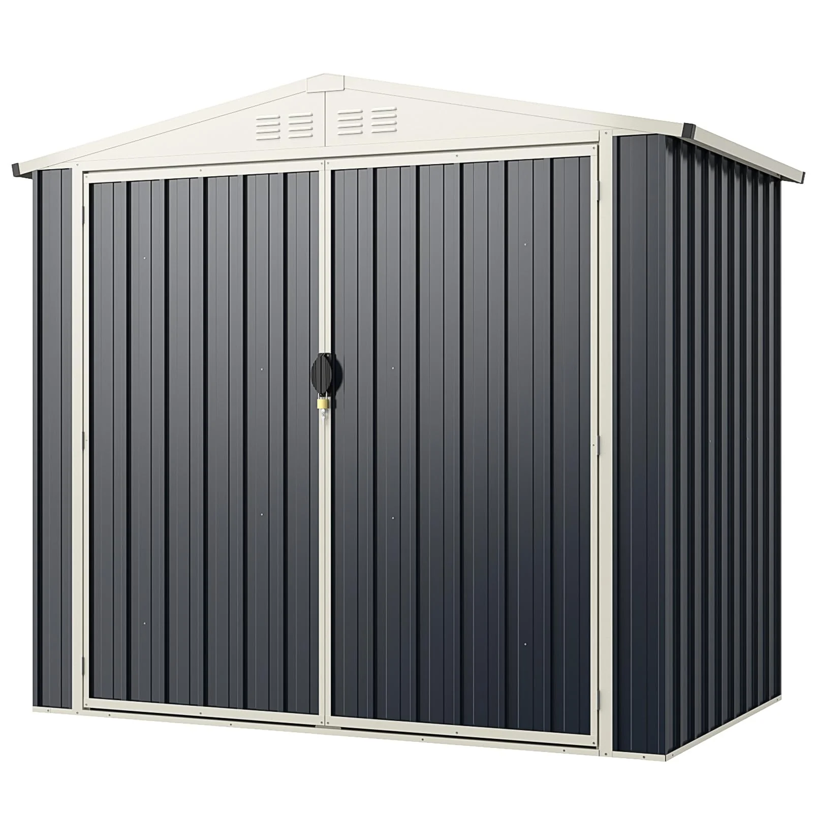 Metal Outdoor Storage Shed, Snap-on Structures for Efficient Assembly, All-Weather Color Steel Utility Storage House(7 x 4 FT)