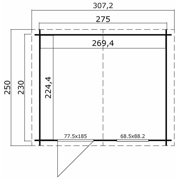 Gartenhaus »Nina«, BxHxT: 307,2 x 233,7 x 250 cm (Außenmaße inkl. Dachüberstand), Holz