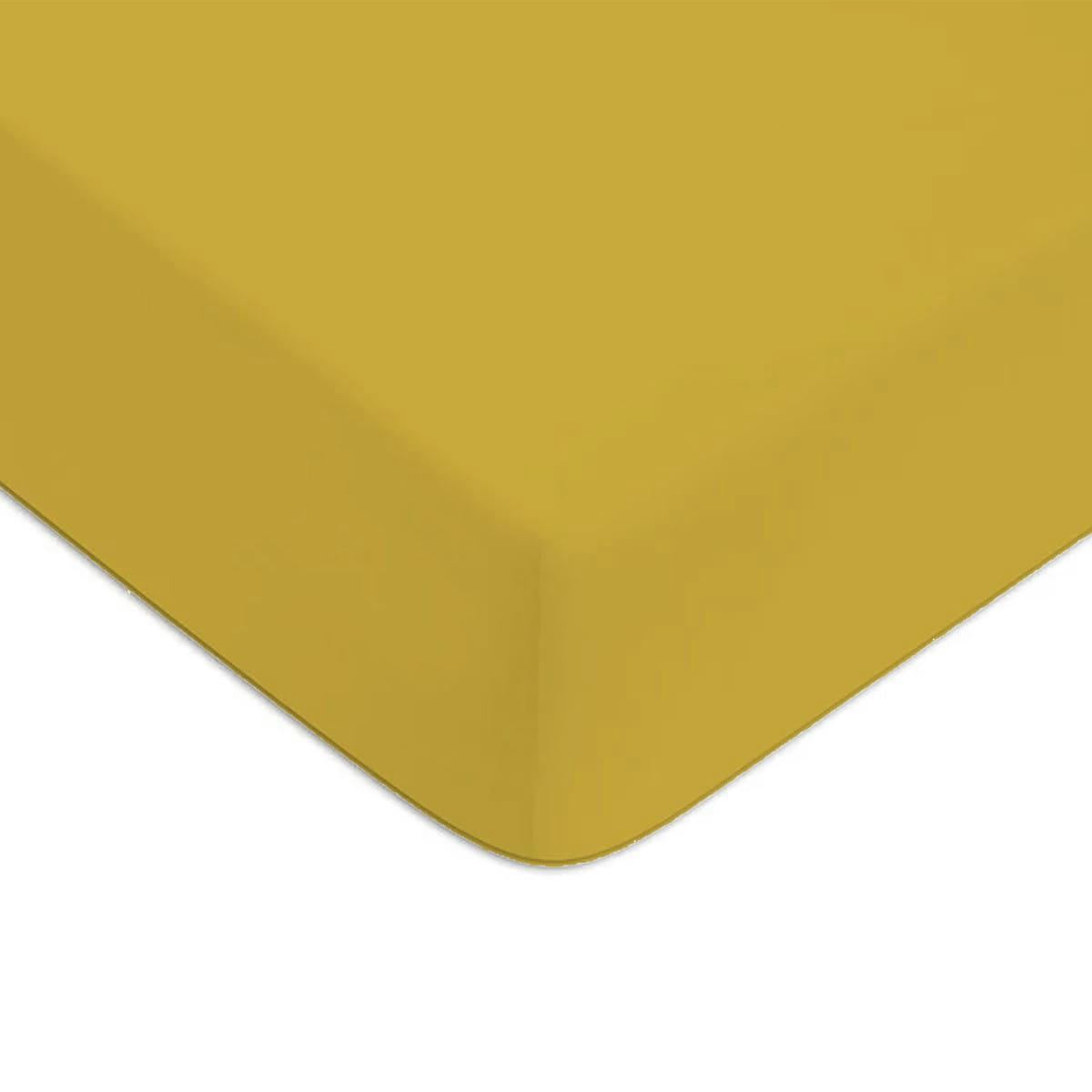 COTON UNIS - Drap housse coton  uni moutarde 90x200cm