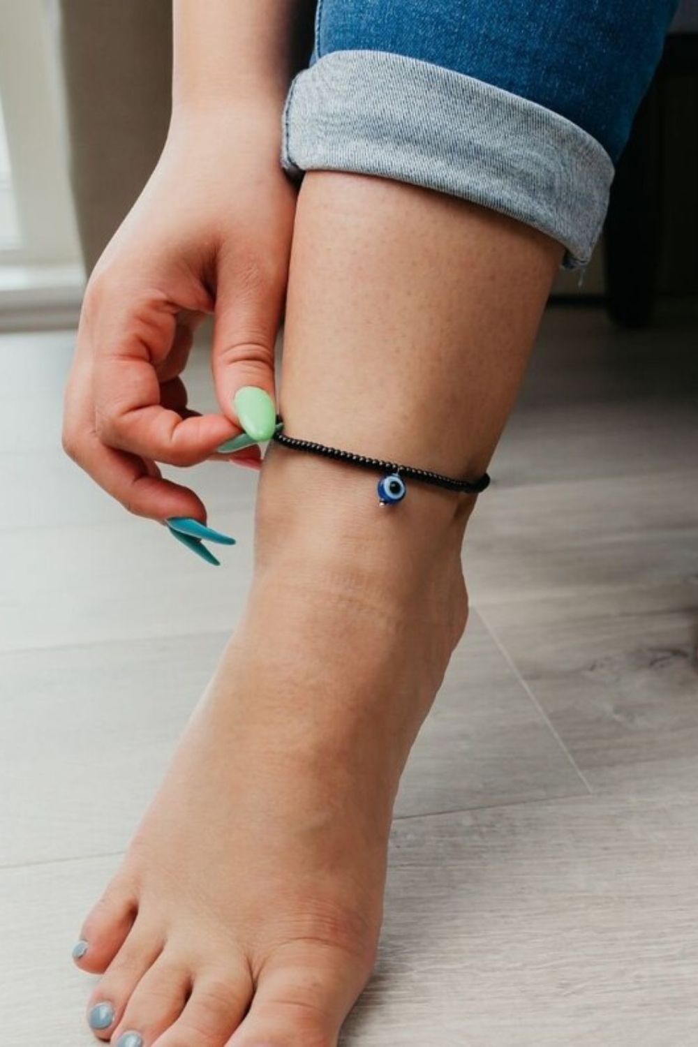 The Colourful Aura Adjustable Black Threaded Bead Blue Evil Eye Indian Nazaria Anklet