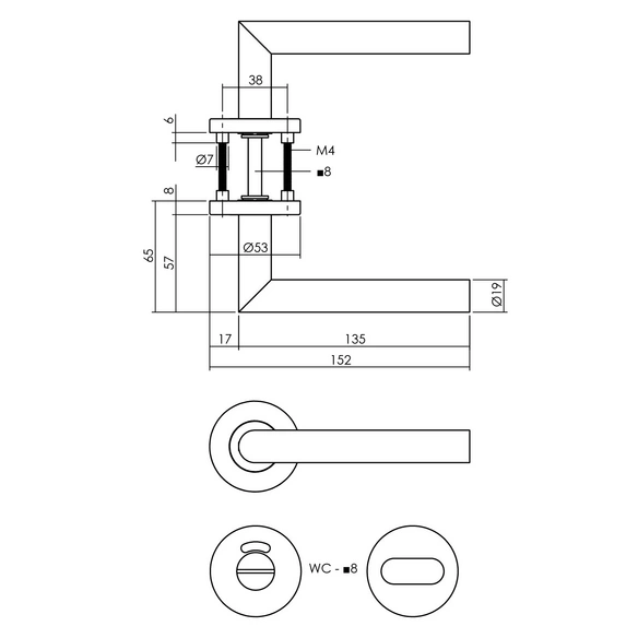 Türdrücker, D.53x8 mm WC8 mm stift