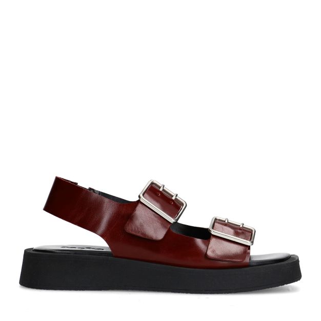 Bruine leren plateau sandalen met zilverkleurige buckles