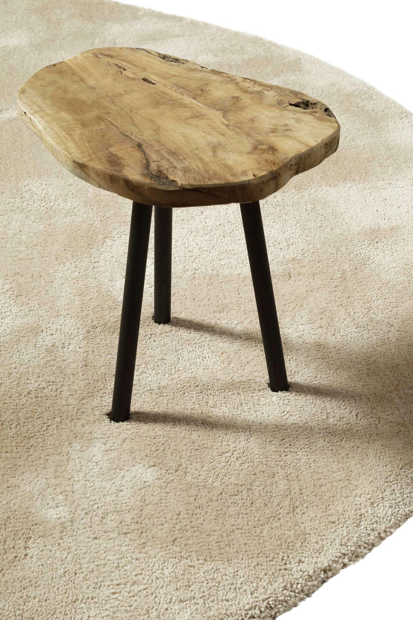 EMILIA - Tapis rond poils longs douces microfibre beige sable 200 D