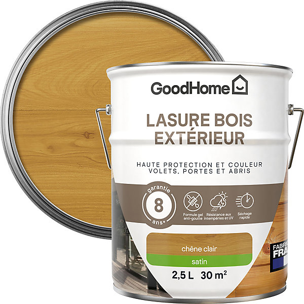 Lasure bois extérieur GoodHome satin chêne clair 2,5L