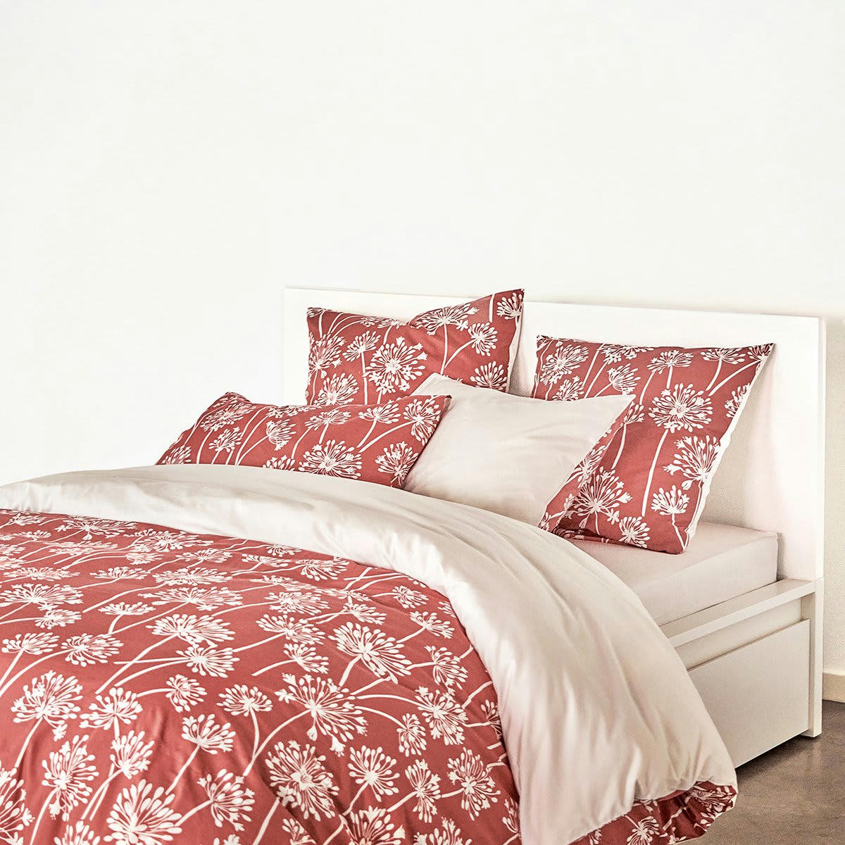 TANGO - Parure de lit percale beige 140x200 + 65x65 cm