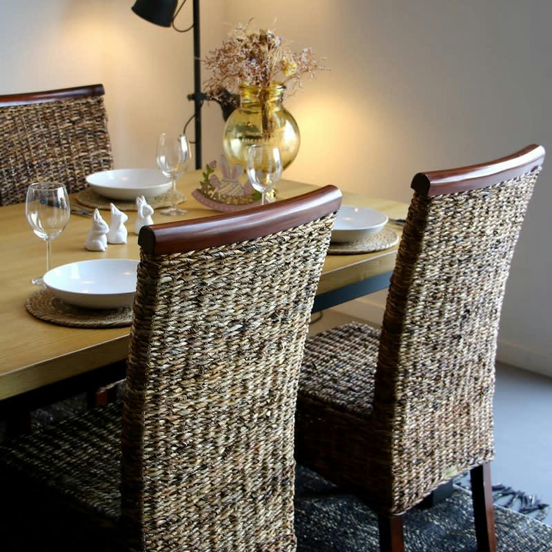 MALIBU - Chaise salle à manger feuille de bananier tressé marron