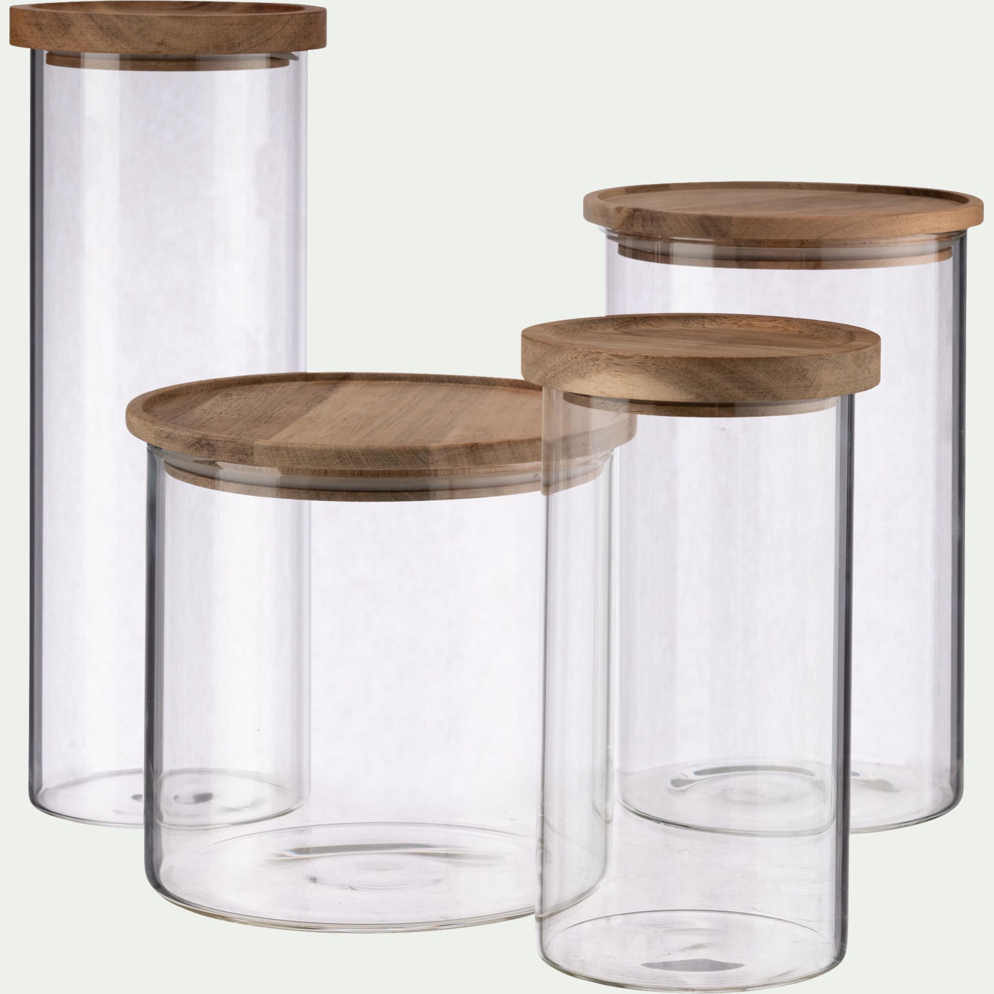 RONDA - Bocal en verre avec couvercle en acacia 2L - transparent