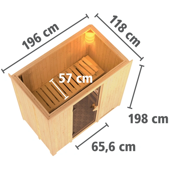 Sauna »Pärnu«, inkl. 9 kW Bio-Kombi-Saunaofen mit externer Steuerung, für 2 Personen