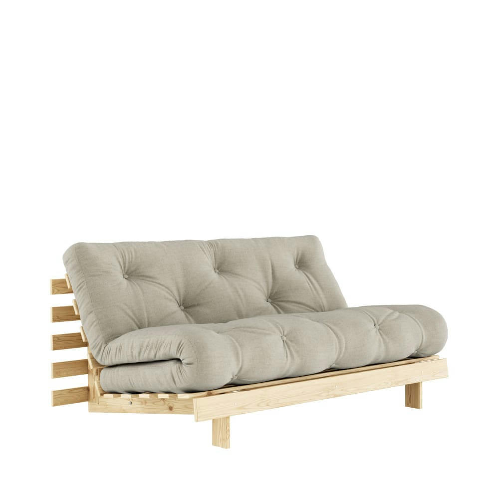ROOTS - Canapé convertible 160x200cm en bois naturel et tissu lin 2 places