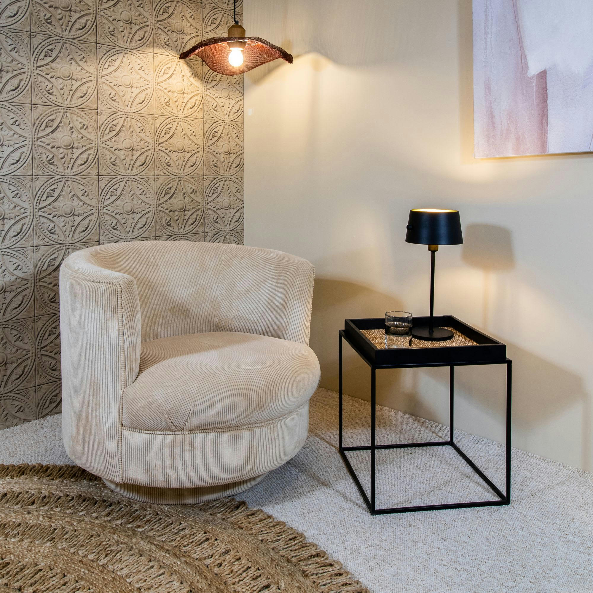 SIRK - Fauteuil tournant en velours cotelé beige