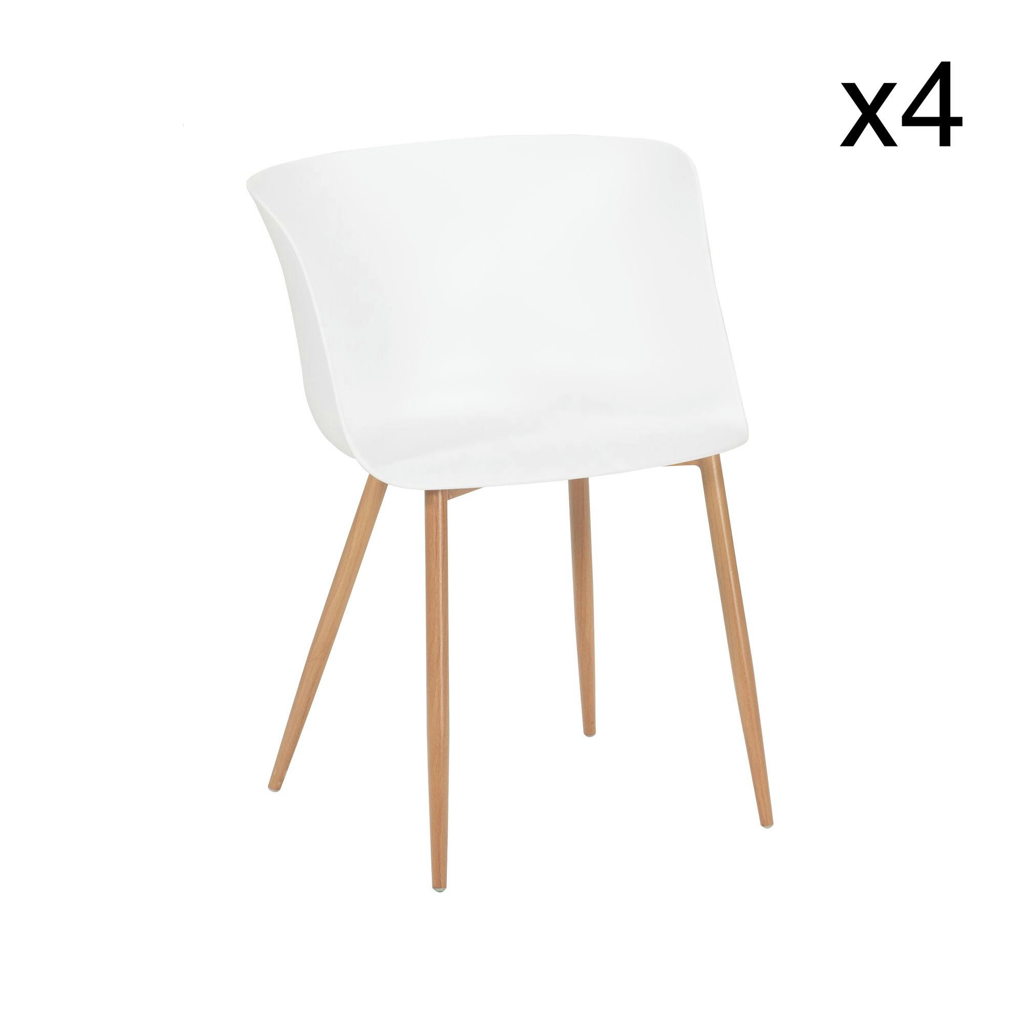 OLLY - Lot de 4 fauteuils de table en polypropylène blanc et pieds en métal