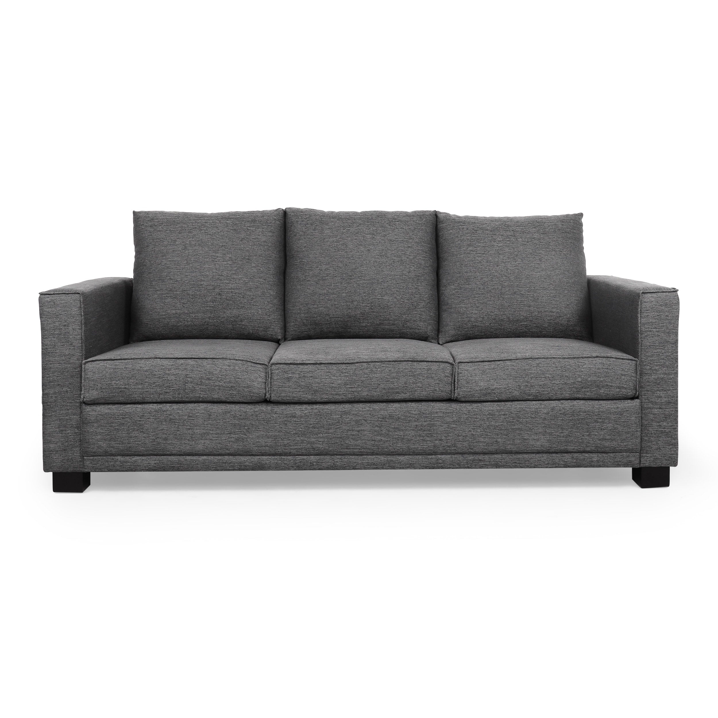 Charcoal Modern 80.25 3-seater Upholstered Sofa with Pillows amd Wood Legs for Living Room