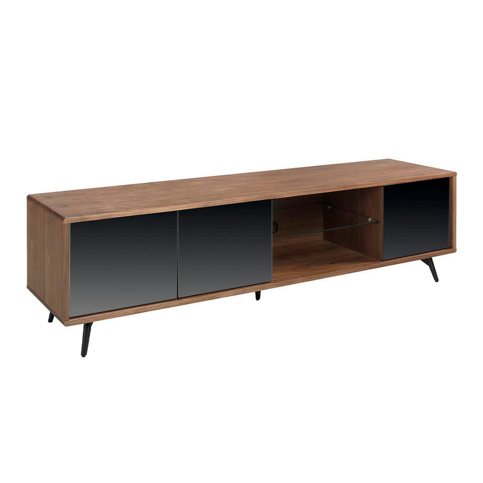 - Meuble TV de noyer et verre noir